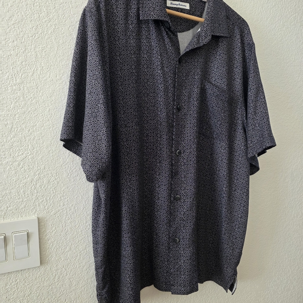 Tommy Bahama Silk Button Down Shirt Black Patterned XL - Picture 7 of 13